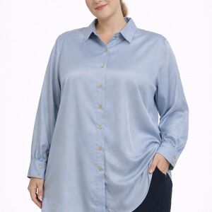 XXL Silky Button-Front Blouse | Modest Fit | Metallic Buttons